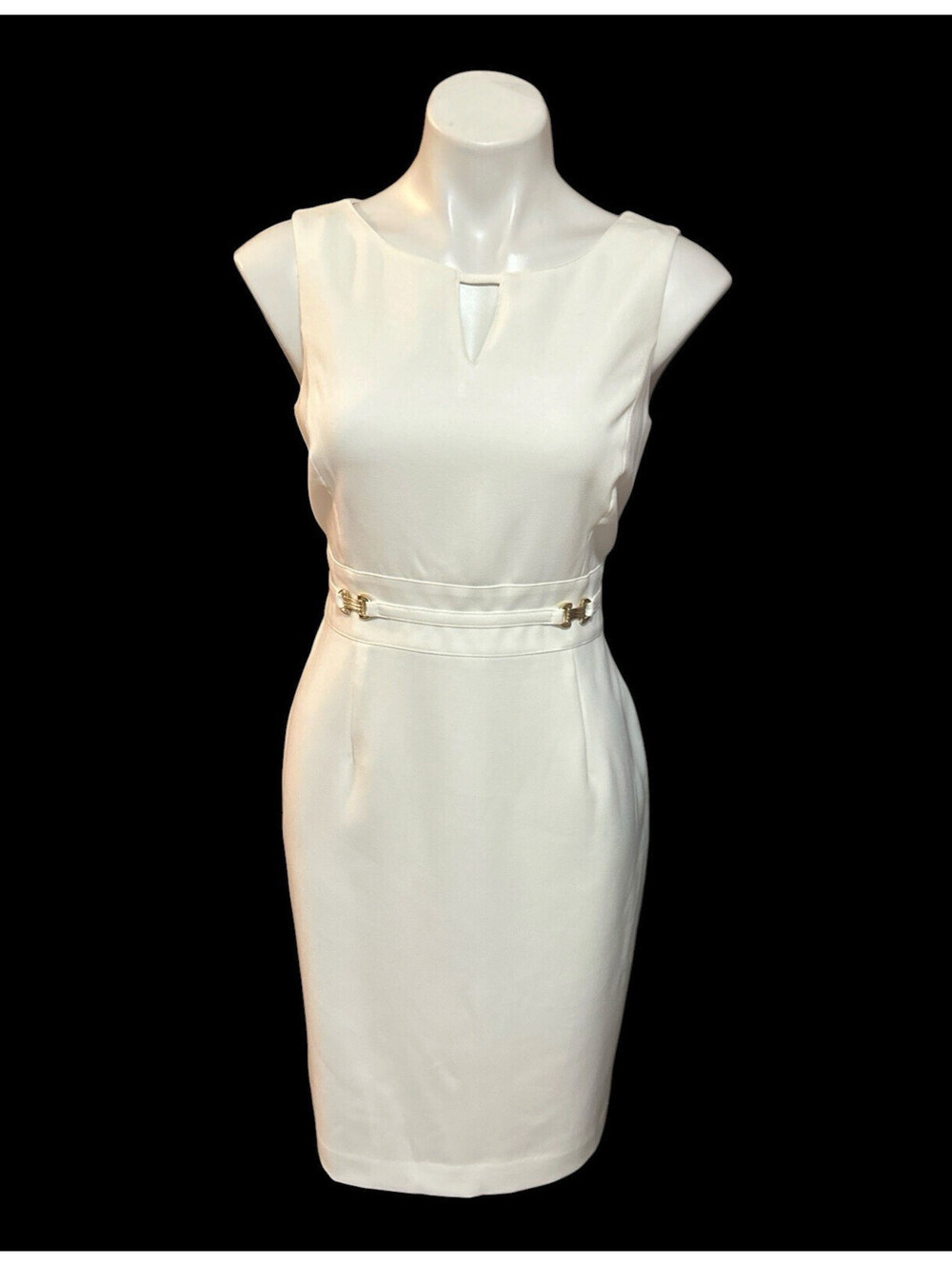 Tahari Sz 8 Petite White Shift Pencil Dress Sleeveless Ponte Knit Wedding Party